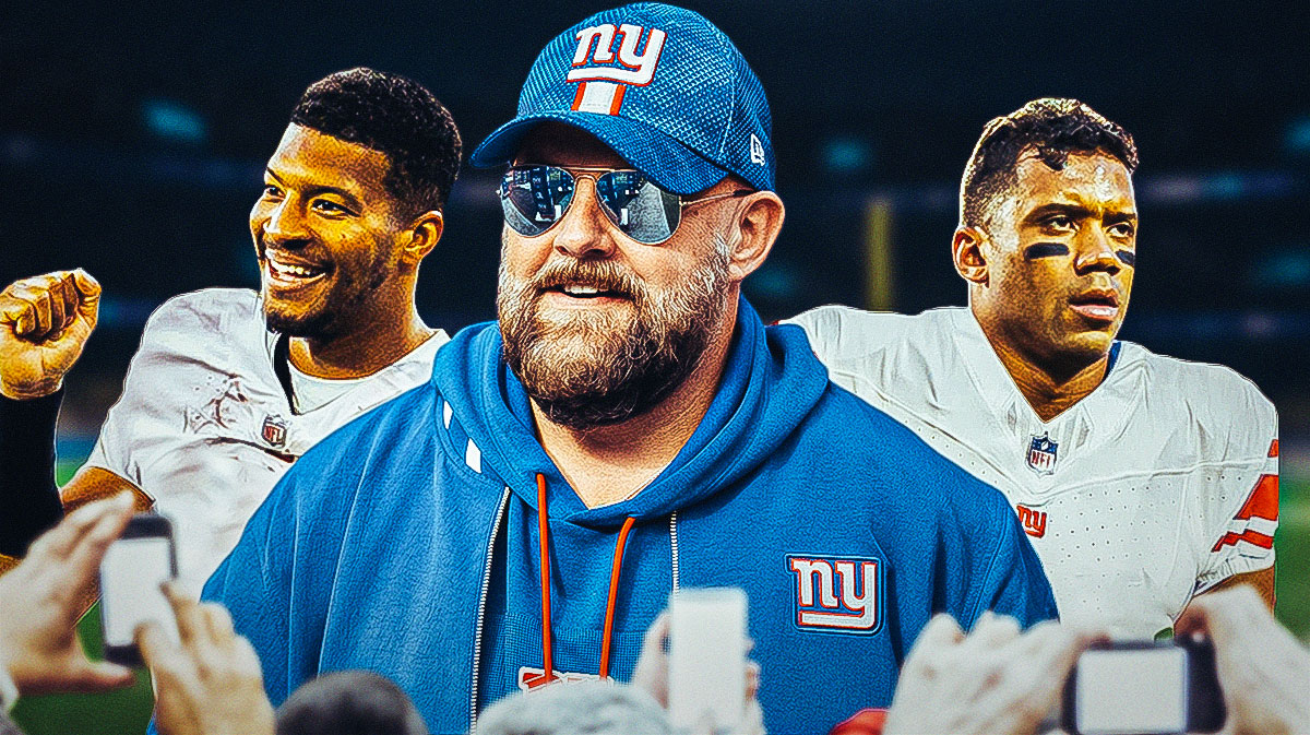 Giants coach Brian Daboll looking at Jameis Winston and Russell Wilson.