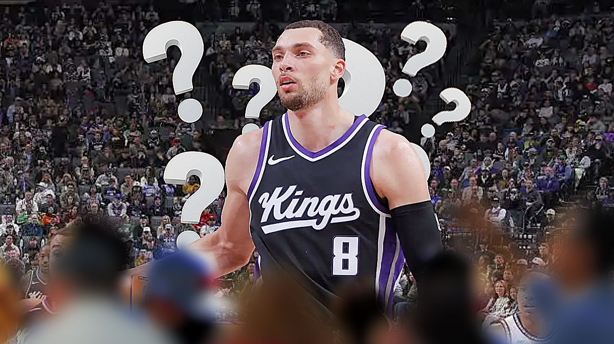 Zach LaVine with question marks around the picture.