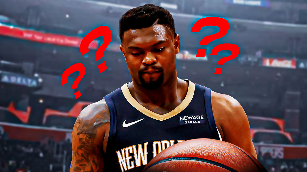 Zion Williamson with question marks around the picture.