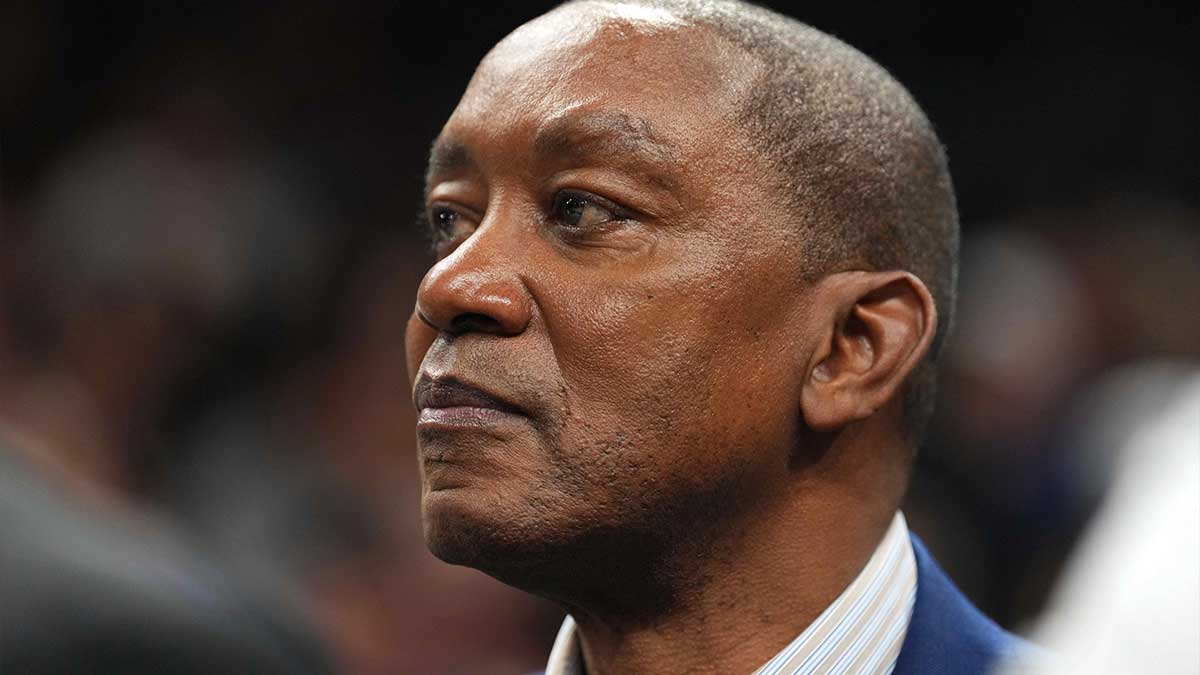 Basketball Hall of Fame player Isiah Thomas looks on during the second half of the game between the Phoenix Suns and the Cleveland Cavaliers at Footprint Center.