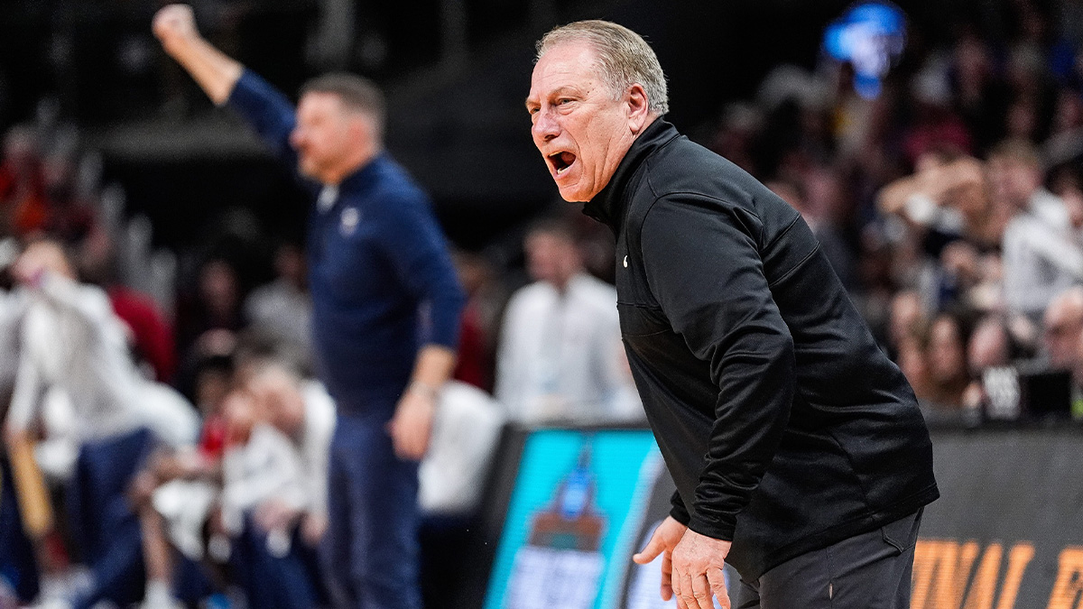 Michigan State head coach Tom Izzo reacts to a play against Ole Miss during the second half of the Sweet 16 round of NCAA tournament at State Farm Arena in Atlanta, Ga. on Friday, March 28, 2025.