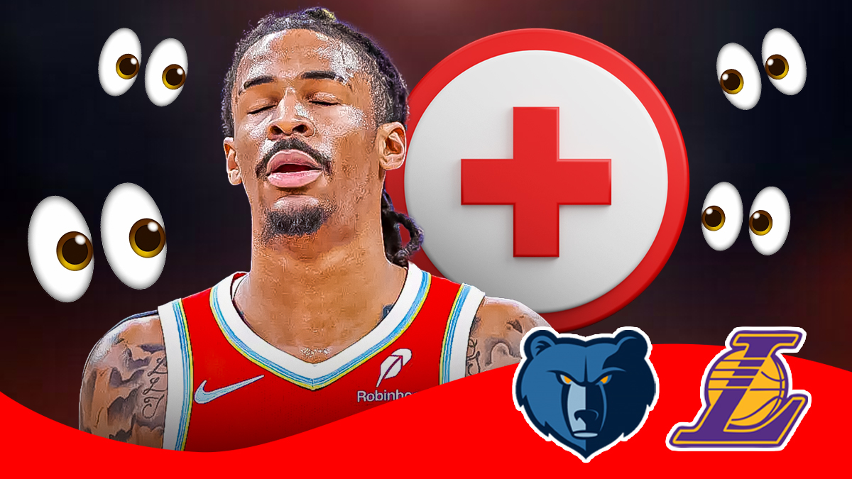 Ja Morant, Memphis Grizzlies and LA Lakers logo, injury signs and eyes symbols