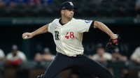 Texas Rangers pitcher Jacob deGrom (48) throws a pitch against the Seattle Mariners in the first inning at Globe Life Field.