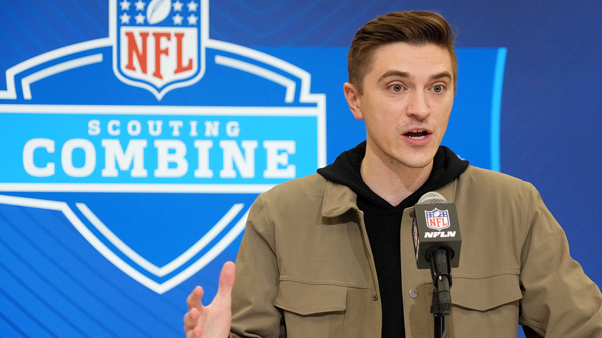 Jacksonville Jaguars general manger James Gladstone speaks during the NFL Scouting Combine at the Indiana Convention Center. 