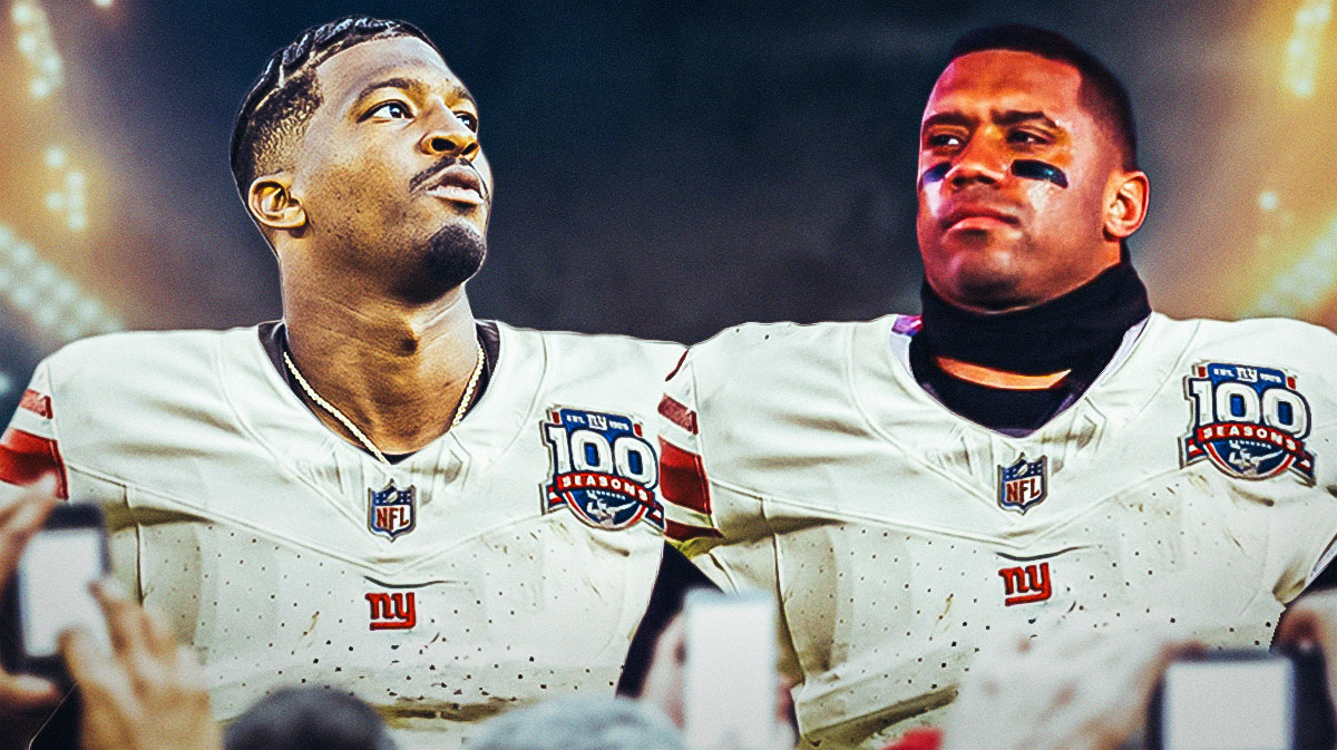 Jameis Winston and Russell Wilson in Giants jerseys.
