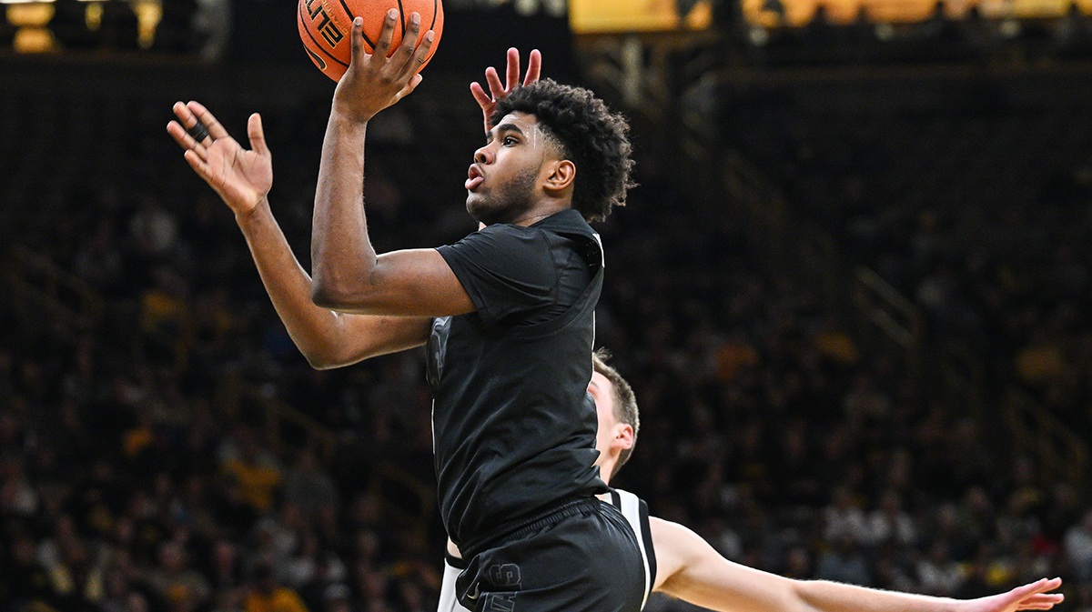 Michigan State Spartans guard Jase Richardson (11) goes to the basket against the Iowa Hawkeyes during the first half at Carver-Hawkeye Arena.