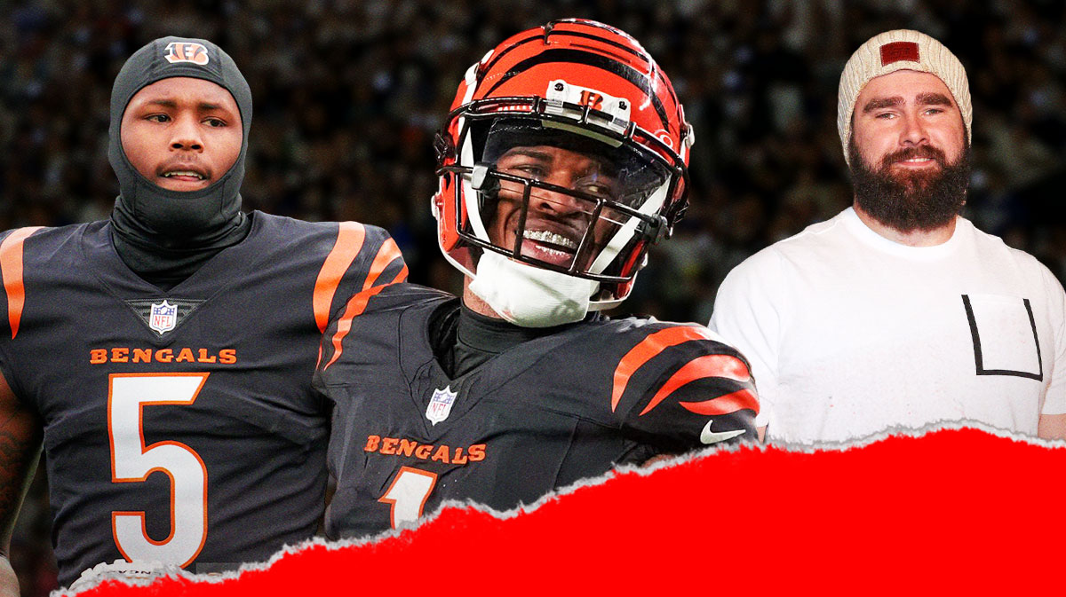 Ja'Marr Chase, Jason Kelce, Tee Higgins, Cincinnati Bengals logo, eyes symbols