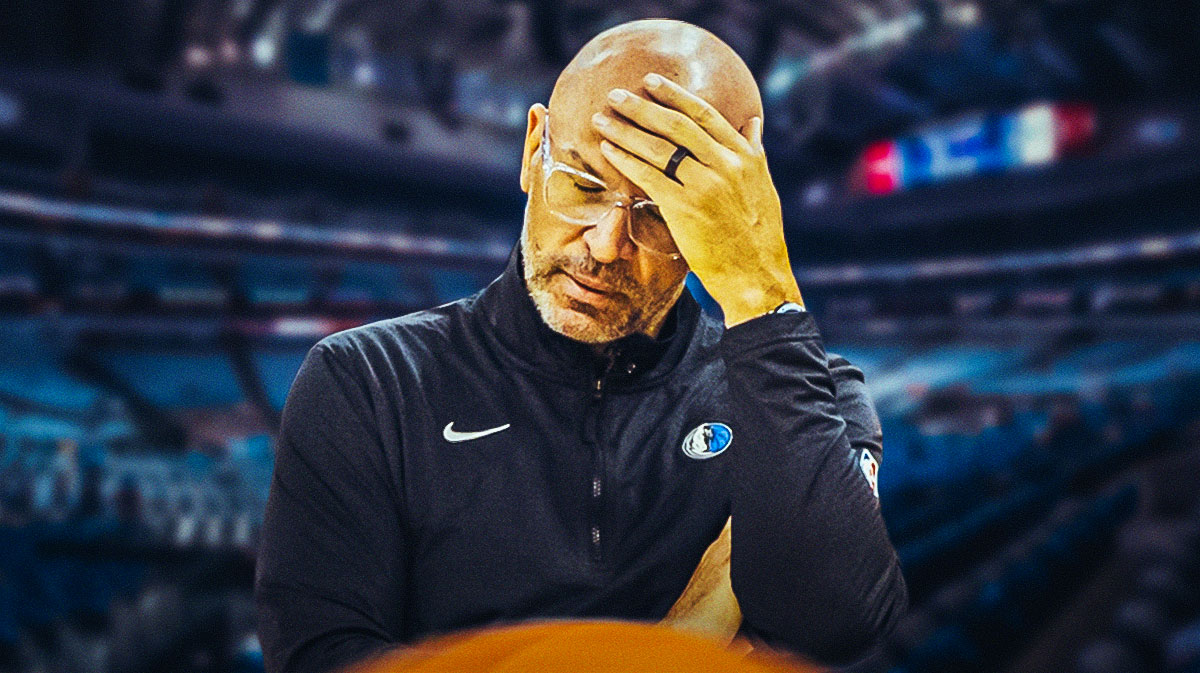 Mavericks Jason Kidd looking upset and coaching on the sideline during a game.