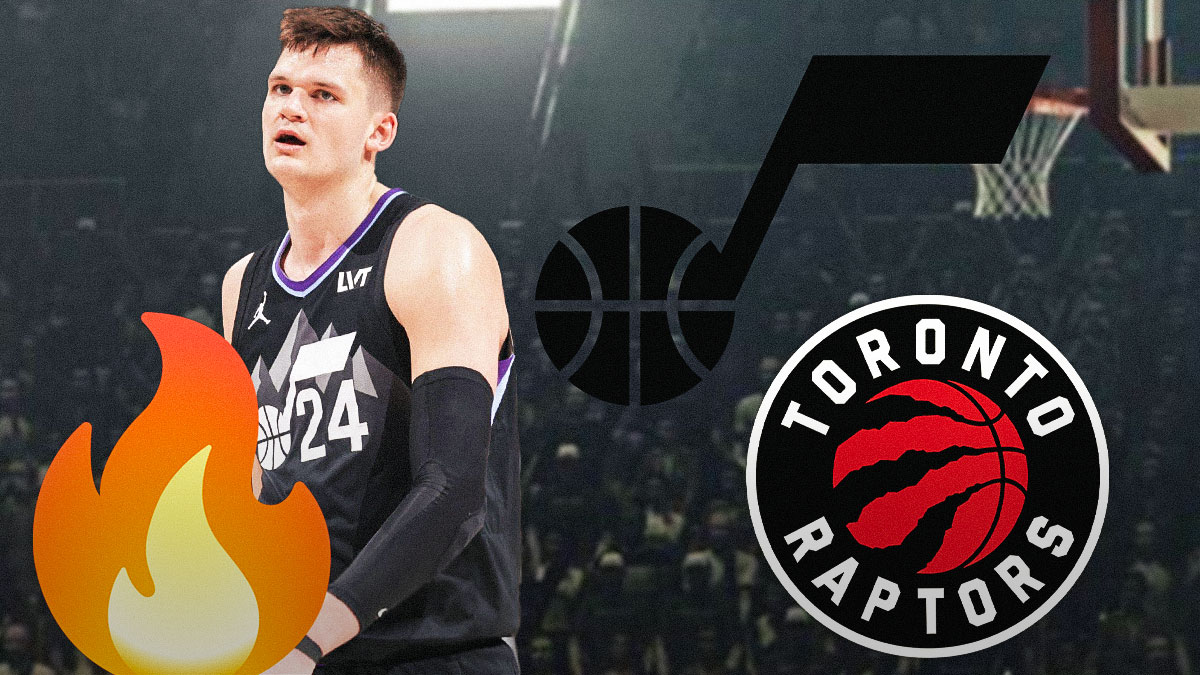 Walker Kessler, Utah Jazz and Toronto Raptors logos, fire symbols
