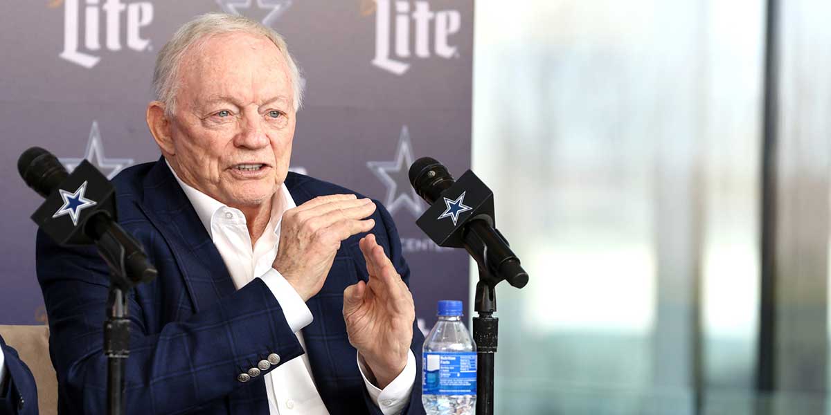 Dallas Cowboys owner Jerry Jones speaks to the media at a press conference at the Star.