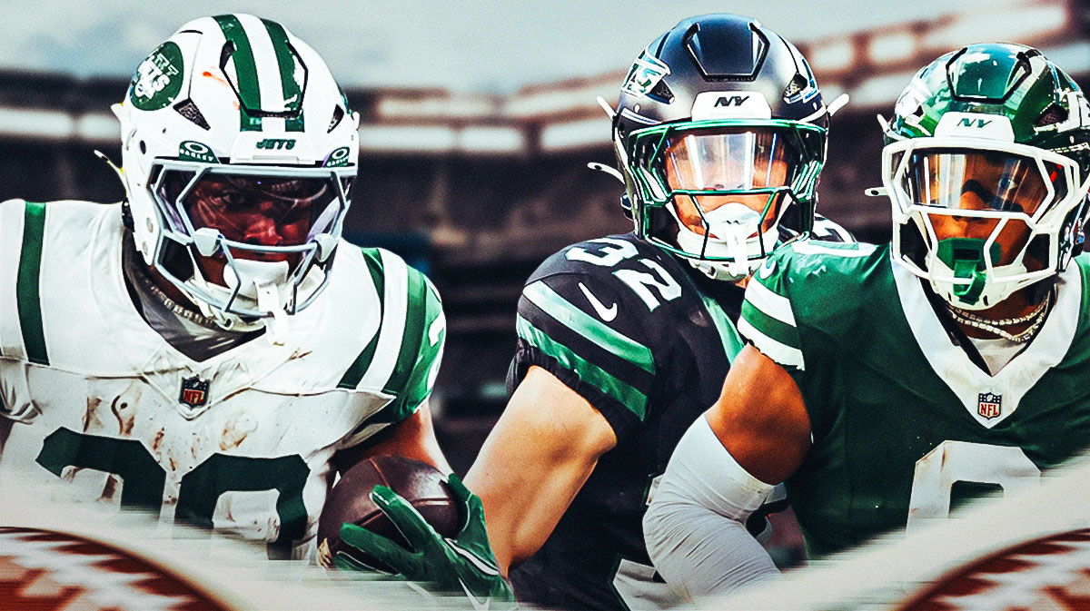 New York Jets running backs Breece Hall, Braelon Allen and Isiah Davis