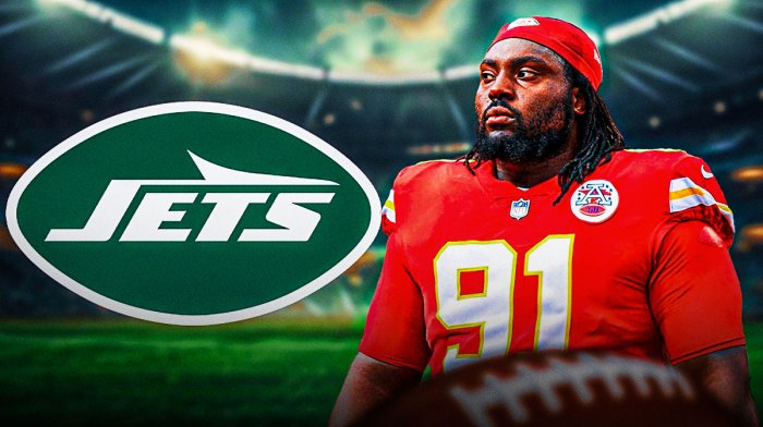 Chiefs Super Bowl DT Derrick Nnadi with New York Jets logo in free agency