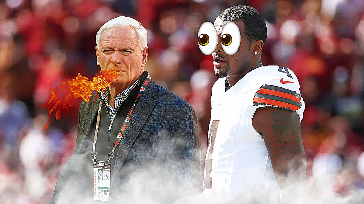 Jimmy Haslem on one side breathing fire, Deshaun Watson on the other side with the big eyes emoji over his face