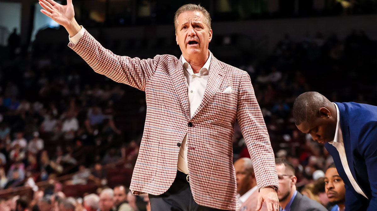 Arkansas Razorbacks head coach John Calipari directs his team against the South Carolina Gamecocks in the first half at Colonial Life Arena.