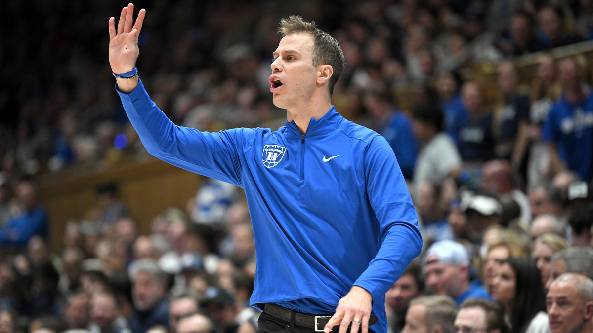 Duke Blue Devils head coach Jon Scheyer directs his team during the second half against the Florida State Seminoles at Cameron Indoor Stadium. Mandatory Credit: Zachary Taft-Imagn Images