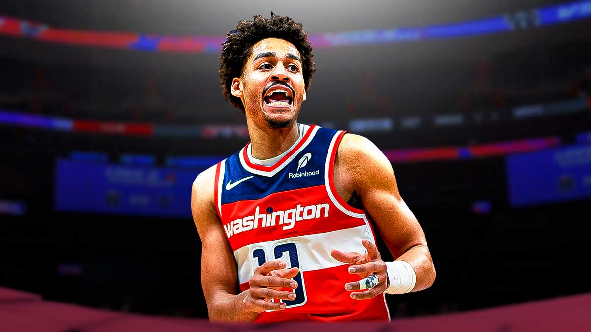Wizards guard Jordan Poole, Capital One Arena in back