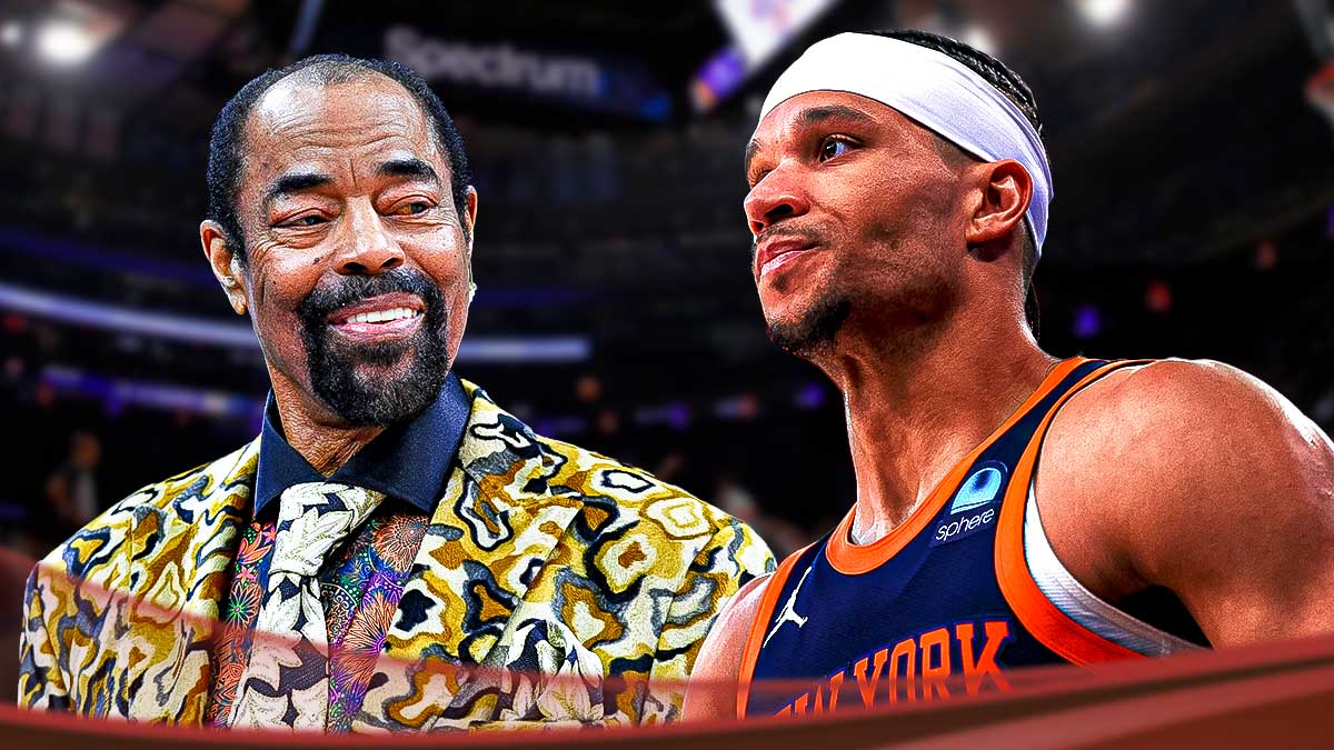 Knicks legend Walt 'Clyde' Frazier, Josh Hart, Madison Square Garden behind them