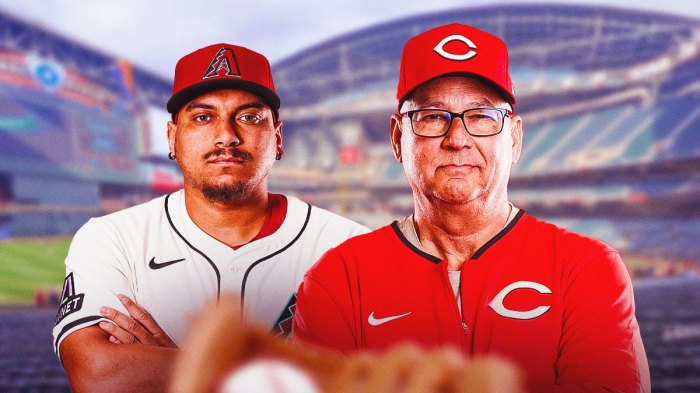 Josh Naylor in an Arizona Diamondbacks uniform and Cincinnati Reds manager Terry Francona as Josh Naylor celebrations get out of control and francona got hurt with the guardians.