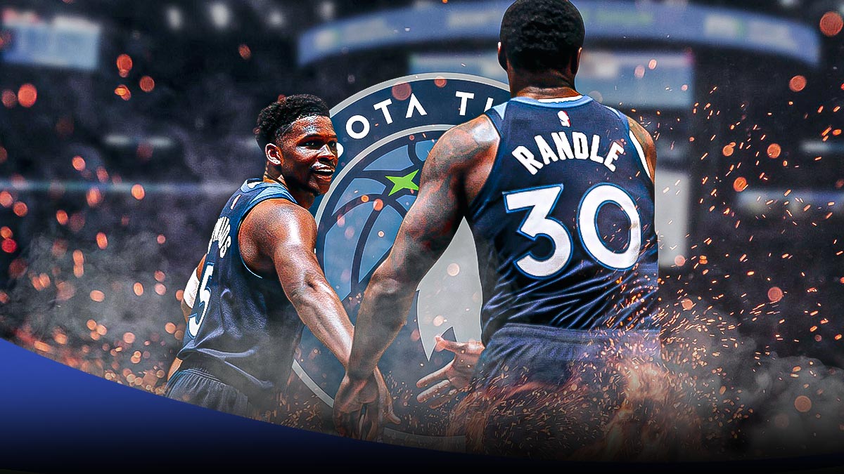 Timberwolves players Julius Randle and Anthony Edwards.