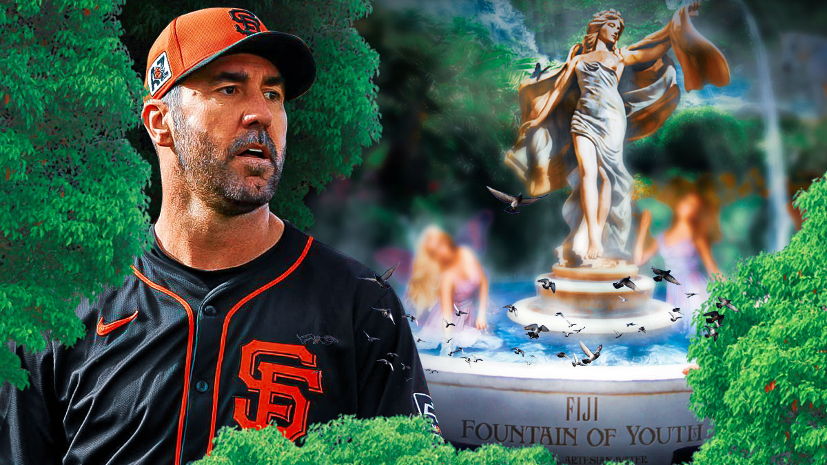 Justin Verlander standing next to the fountain of youth