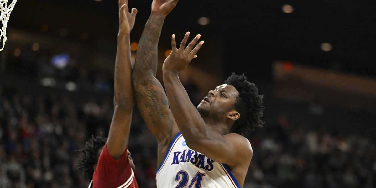 Kansas Jayhawks forward KJ Adams Jr. (24) shoots the ball during the first half against the Arkansas Razorbacks at Amica Mutual Pavilion.