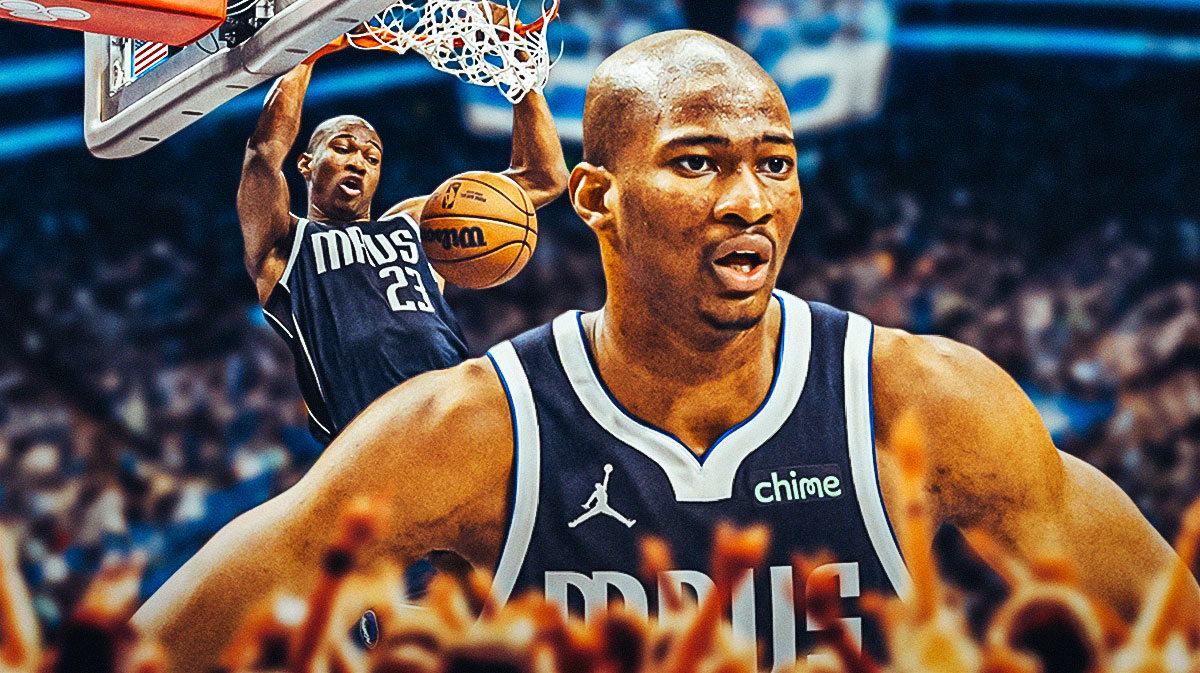 Mavericks Kai Jones dunking a basketball.