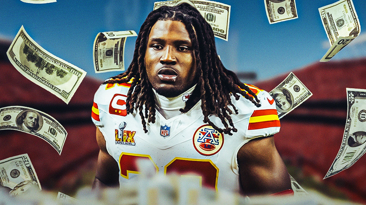 Nick Bolton with cash flying all around