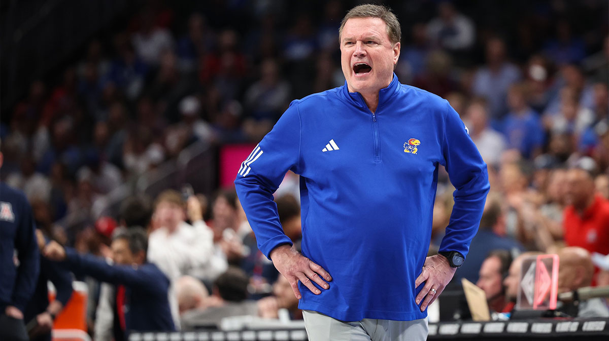 Kansas Jayhawks coach Bill Self reacts to game play during the second half against the Arizona Wildcats at T-Mobile Center.