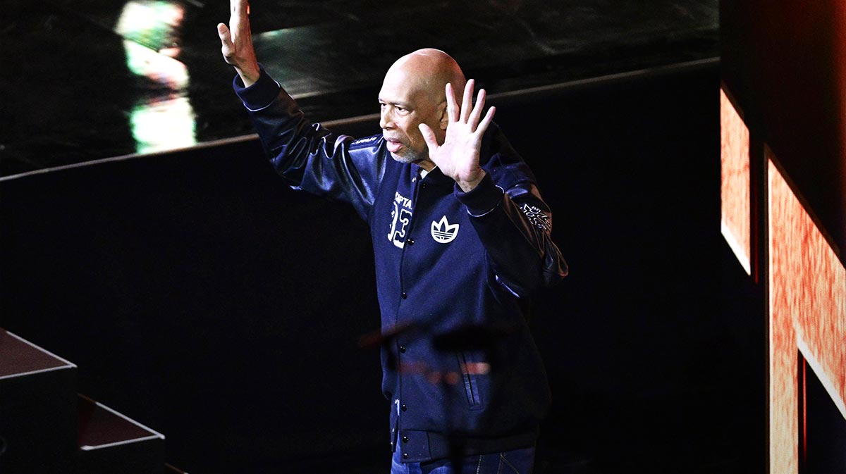 Kareem Abdul-Jabbar is introduced in the 2023 NBA All-Star Game at Vivint Arena.