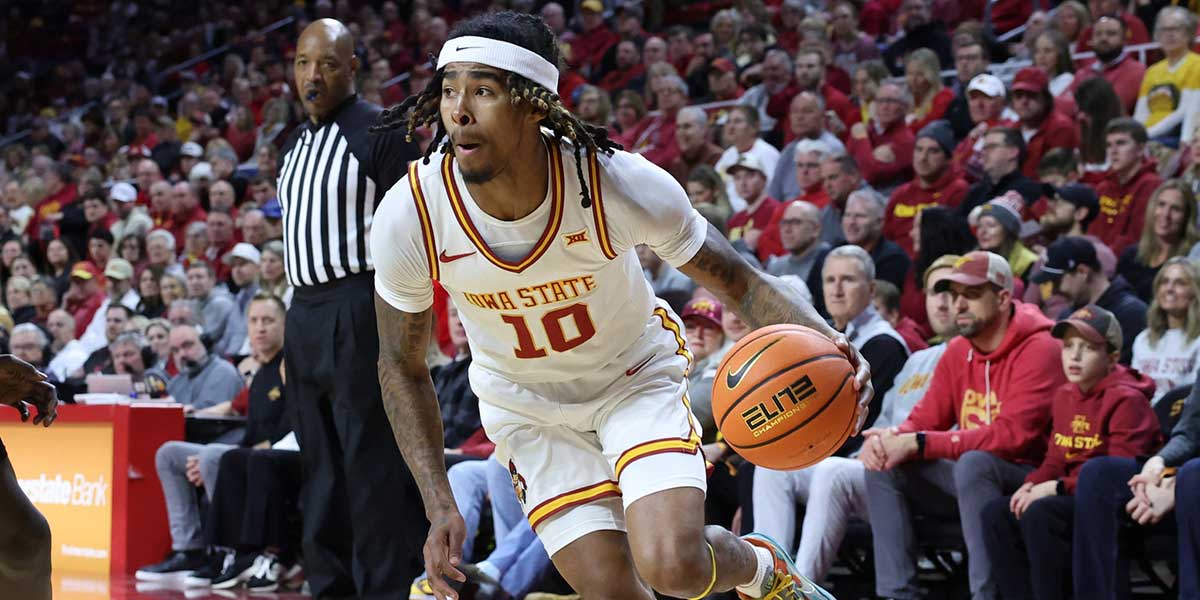 Iowa State Cyclones guard Keshon Gilbert (10) drives baseline against the Colorado Buffaloes during the first half at James H. Hilton Coliseum.