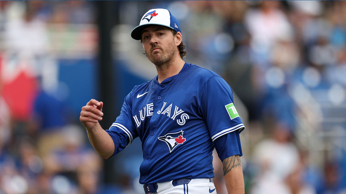 Toronto Blue Jays pitcher Kevin Gausman (34) walks off the mound after pitching against the Houston Astros in the first inning during spring training at TD Ballpark.