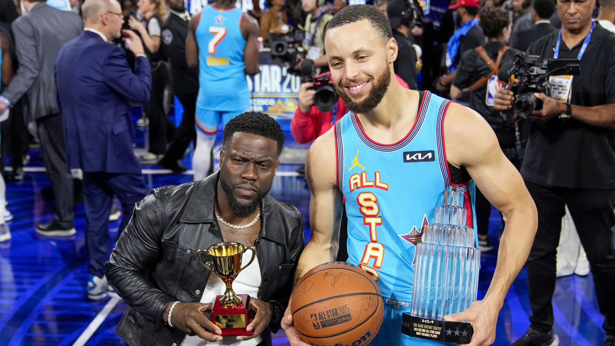 Kevin Hart and Stephen Curry at the 2025 NBA All Star Game on February 16, 2025.