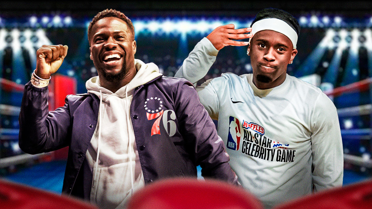 Kevin Hart and Kai Cenat, who called the comedian a leprechaun, in a boxing ring.