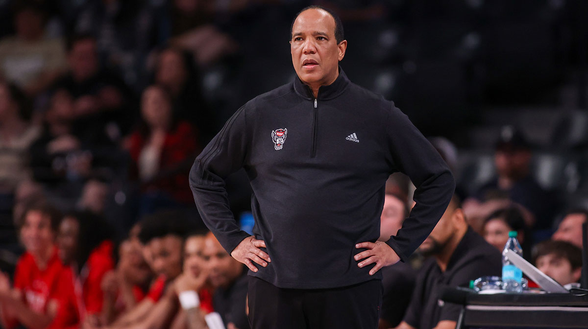 North Carolina State Wolfpack head coach Kevin Keatts on the sideline against the Georgia Tech Yellow Jackets in the first half at McCamish Pavilion.