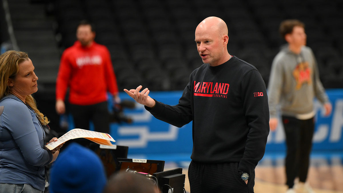 Maryland Terrapins head coach Kevin Willard during practice at Climate Pledge Arena. Mandatory Credit: Steven Bisig-Imagn Images