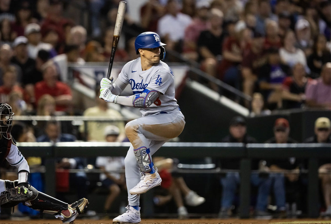 Oct 11, 2023; Phoenix, Arizona, USA; Los Angeles Dodgers outfielder Enrique Hernandez against the Arizona Diamondbacks during game three of the NLDS for the 2023 MLB playoffs at Chase Field.