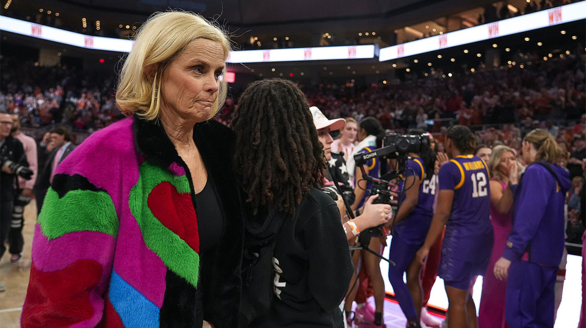 LSU head coach Kim Mulkey leaves the court after the 65-58 loss to the Texas Longhorns at the Moody Center on Sunday, Feb. 16, 2025.