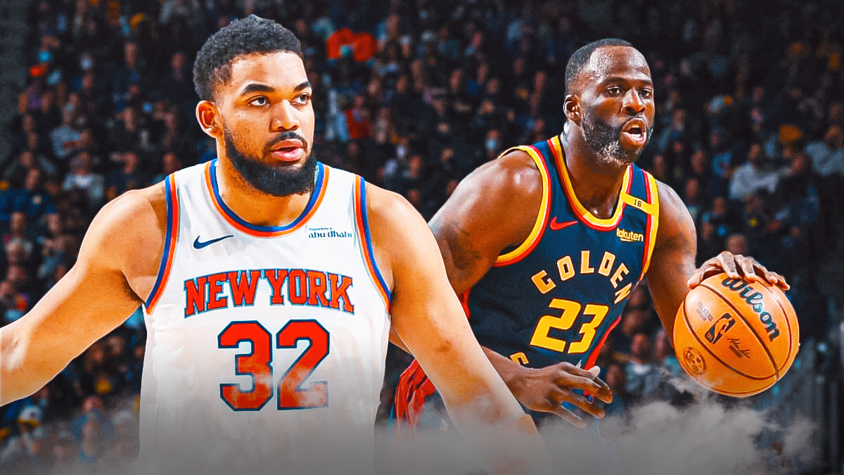 Featured Graphic idea: Image of Knicks Karl-Anthony Towns next to image of Warriors Draymond Green