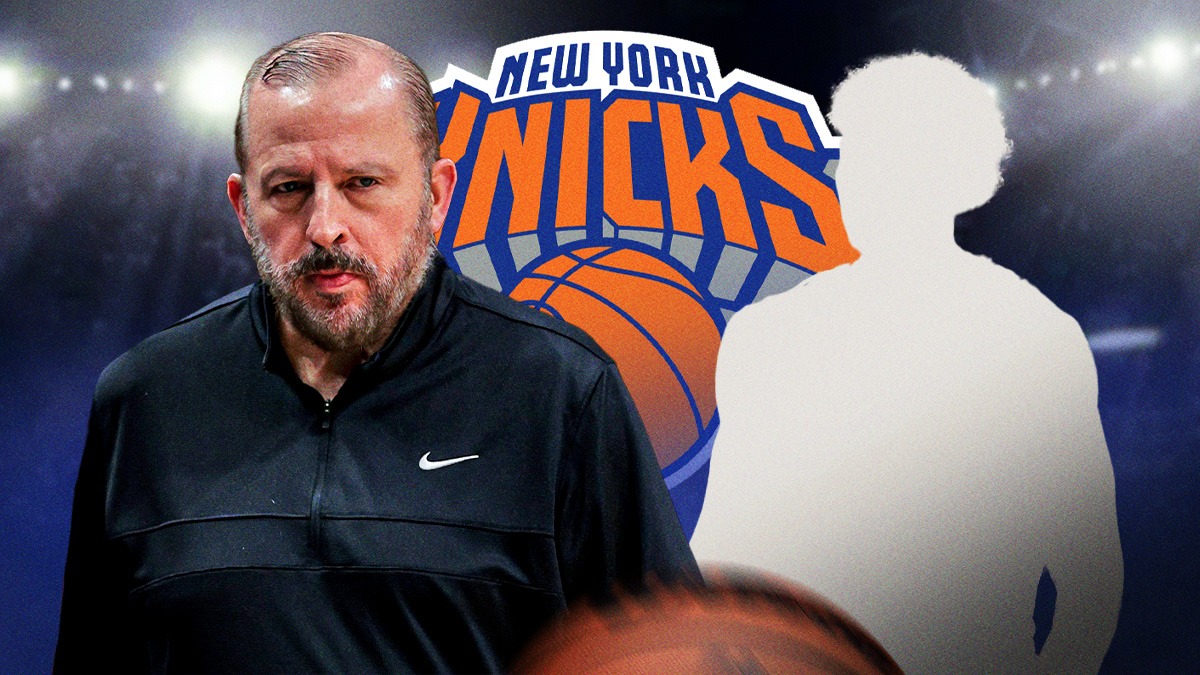 Tom Thibodeau, silhouette of Marjon Beauchamp, NY Knicks logo