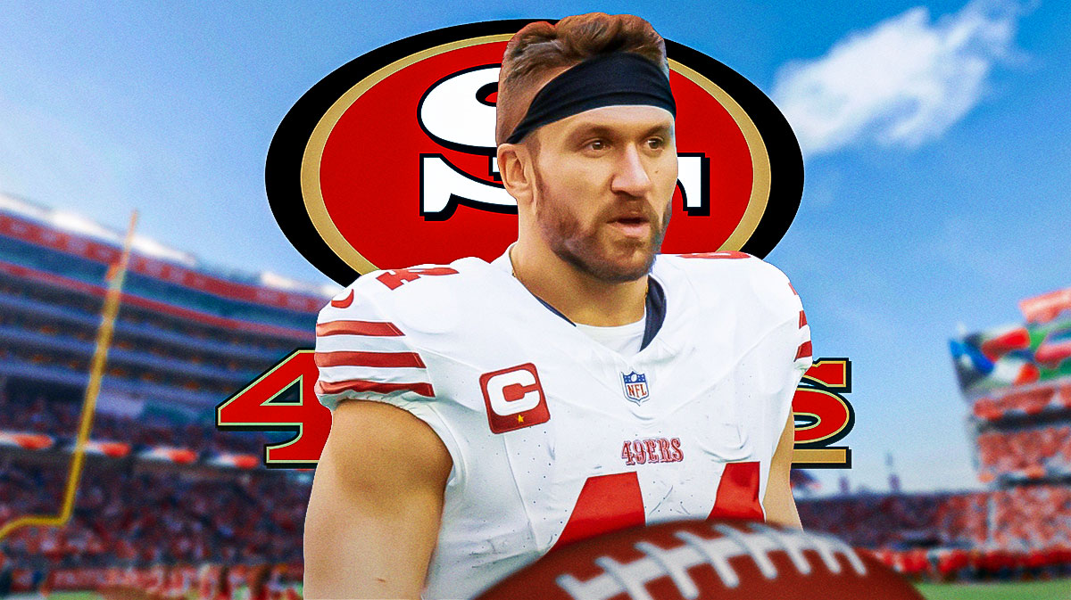 Kyle Juszczyk next to 49ers logo.