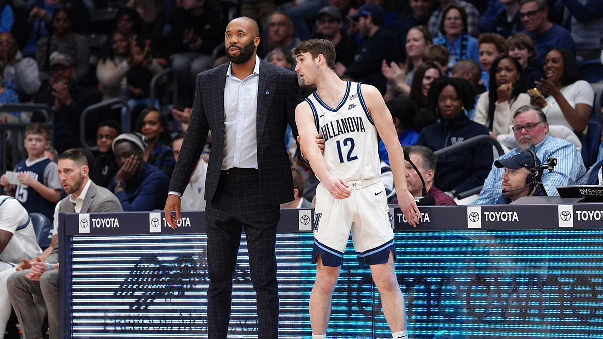 Villanova Wildcats head coach Kyle Neptune substitutes guard Collin O'Toole (12) into the game against the Butler Bulldogs in the second half at William B. Finneran Pavilion. Mandatory Credit: Kyle Ross-Imagn Images