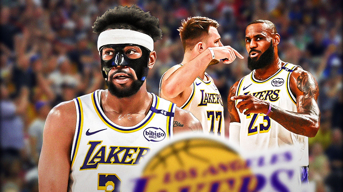 Lakers' Luka Doncic and LeBron James with Jordan Goodwin