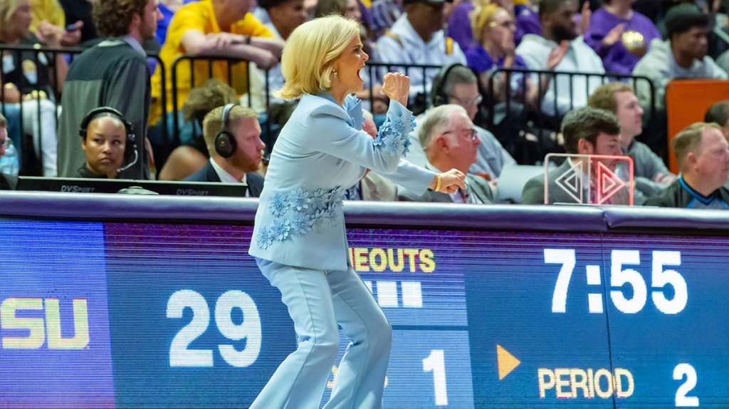 Tigers Head Coach Kim Mulkey as LSU Tigers take on San Diego State in the first round of the NCAA Womens Basketball Tournament in Baton Rouge, LA. March 22, 2025.