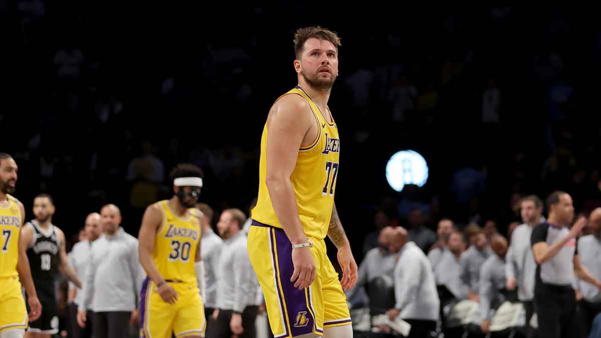 Lakers Guard Luka Doncic (77) Reacts