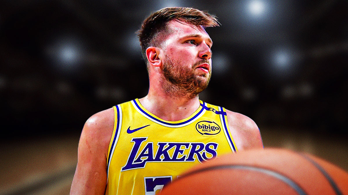 Lakers star Luka Doncic looking upset.