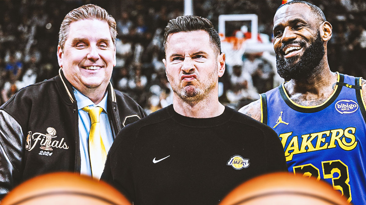 ESPN NBA insider Brian Windhorst, Los Angeles Lakers head coach JJ Redick, and Lakers player LeBron James