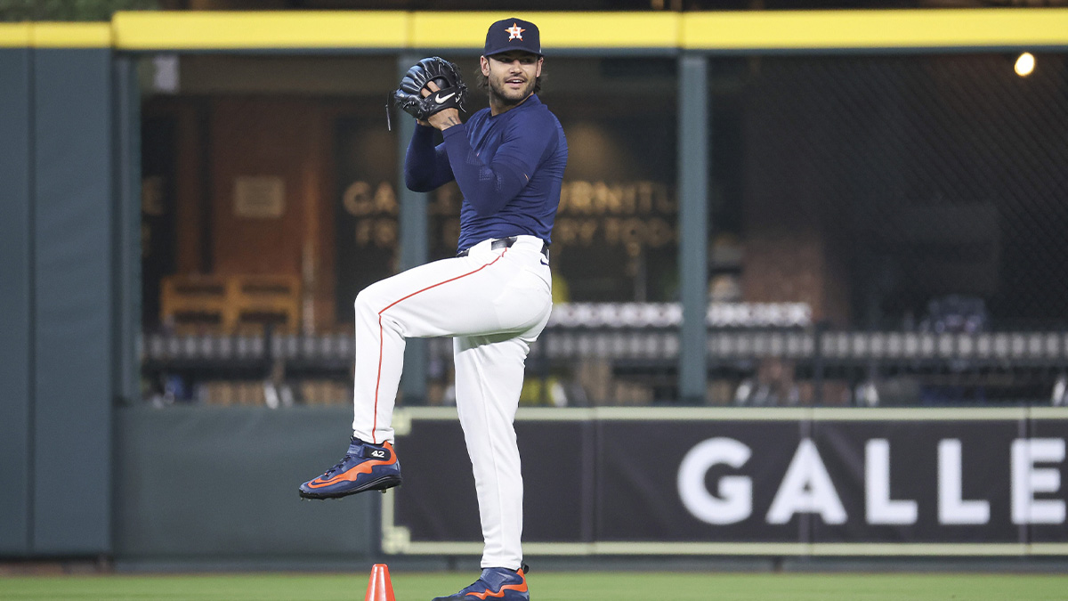 Houston Astros pitcher Lance McCullers Jr. warms up before the game against the New York Yankees at Minute Maid Park. 