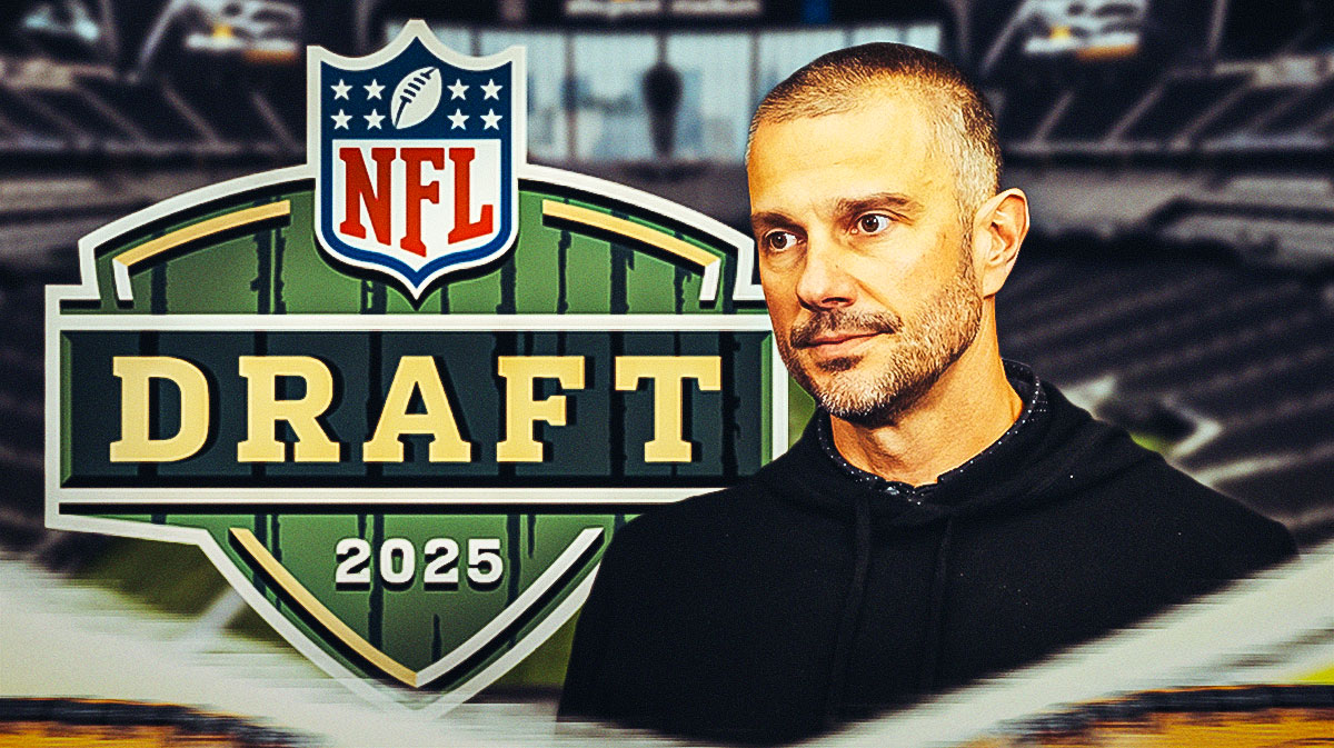 Raiders John Spytek with 2025 NFL Draft logo