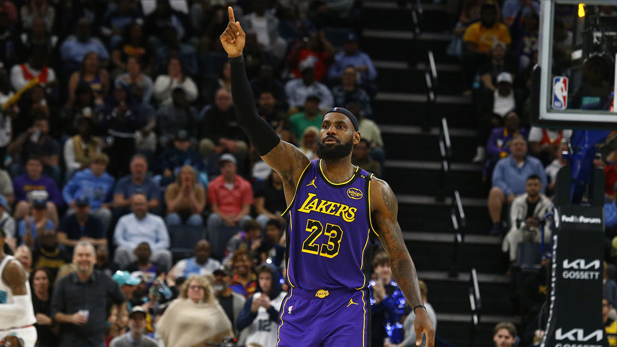 Los Angeles Lakers forward LeBron James (23) reacts during the third quarter against the Memphis Grizzlies at FedExForum.