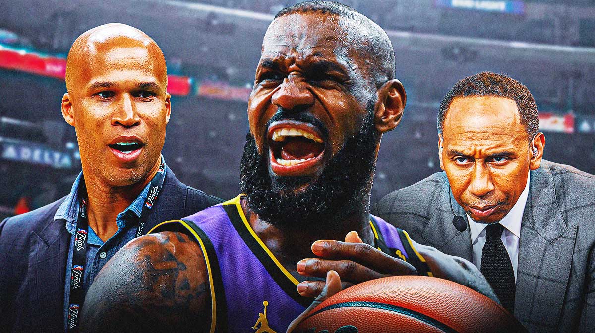 LeBron James (Lakers) looking angry with Richard Jefferson and Stephen A. Smith